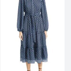 Max Studio Navy Long Sleeve Tiered Midi Dress Size M